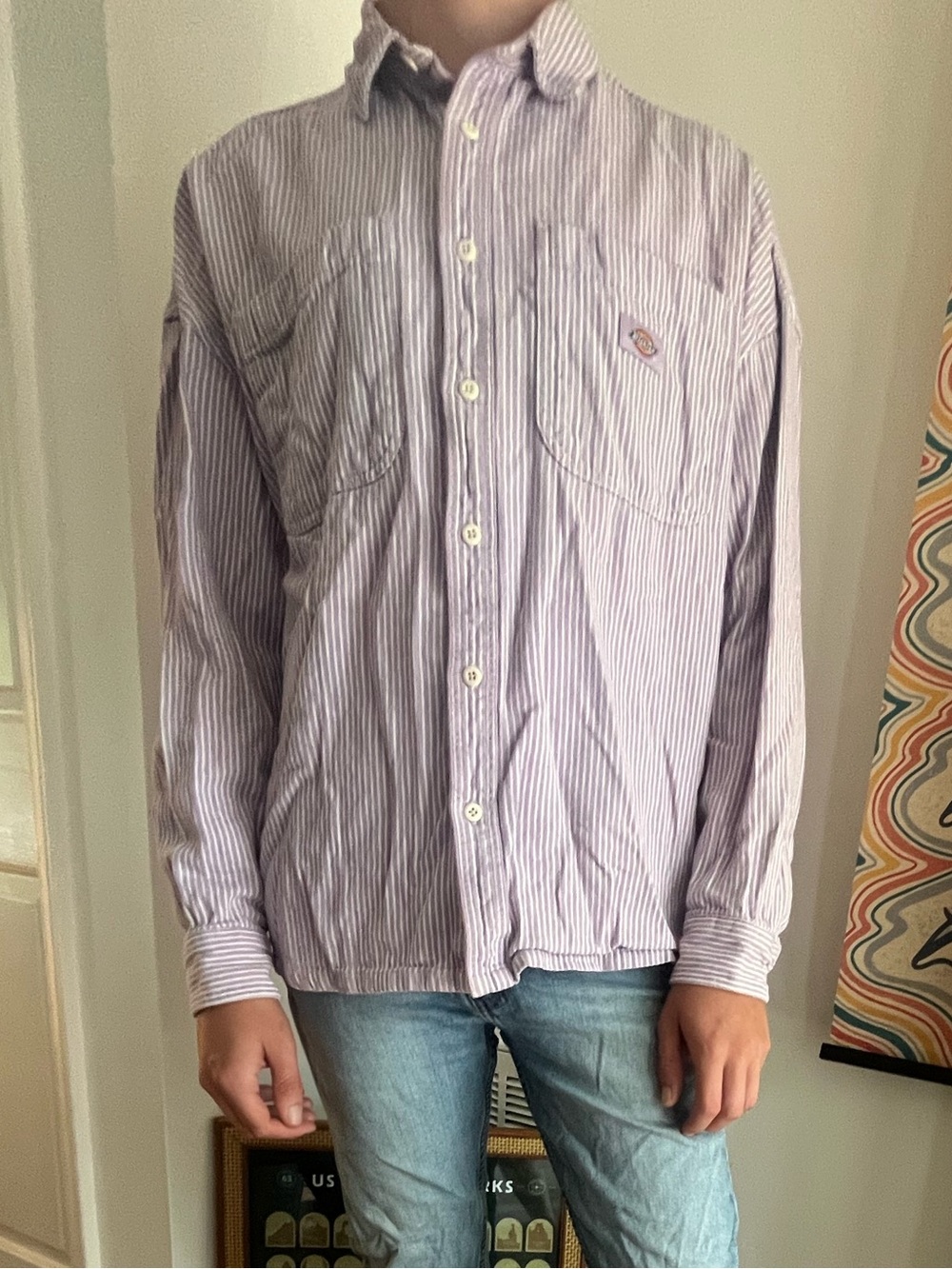 Dickies Lavender and White Striped Button-Up Shirt